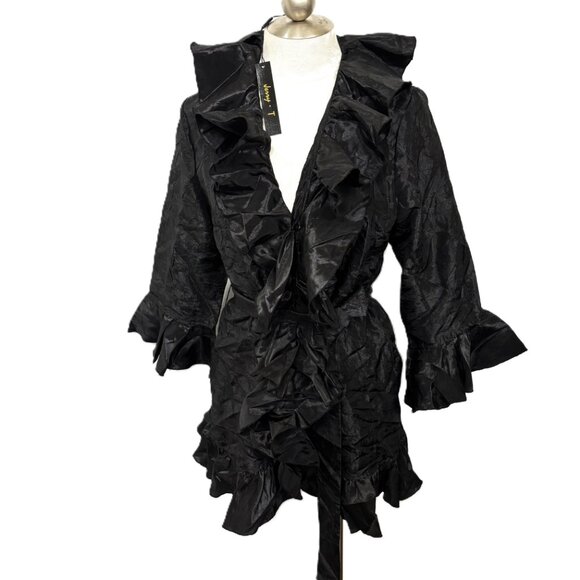 Jerry T Black Crinkle Long Jacket Coat Size Large - NWT - Picture 2 of 16
